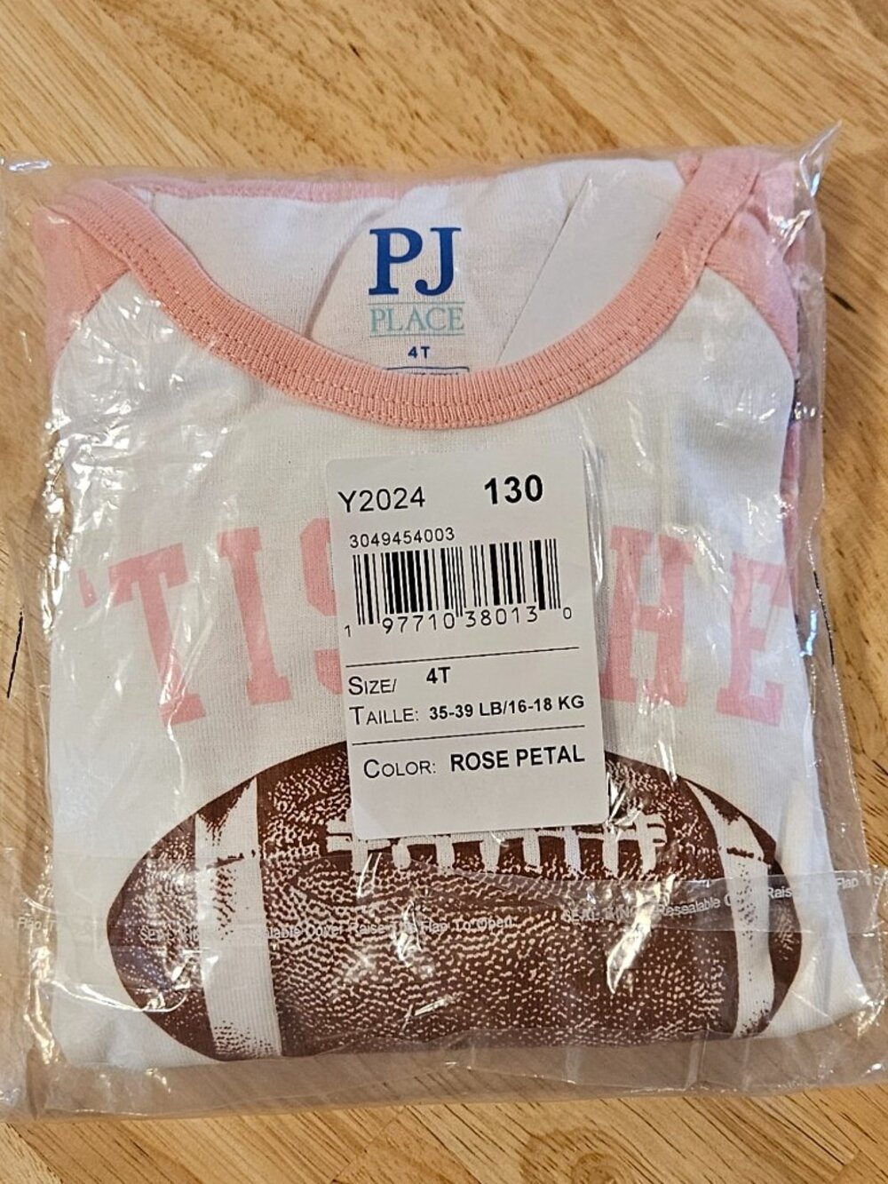 NWT PJ Place Girls 'Tis The Season 4T Pink Football Pajamas